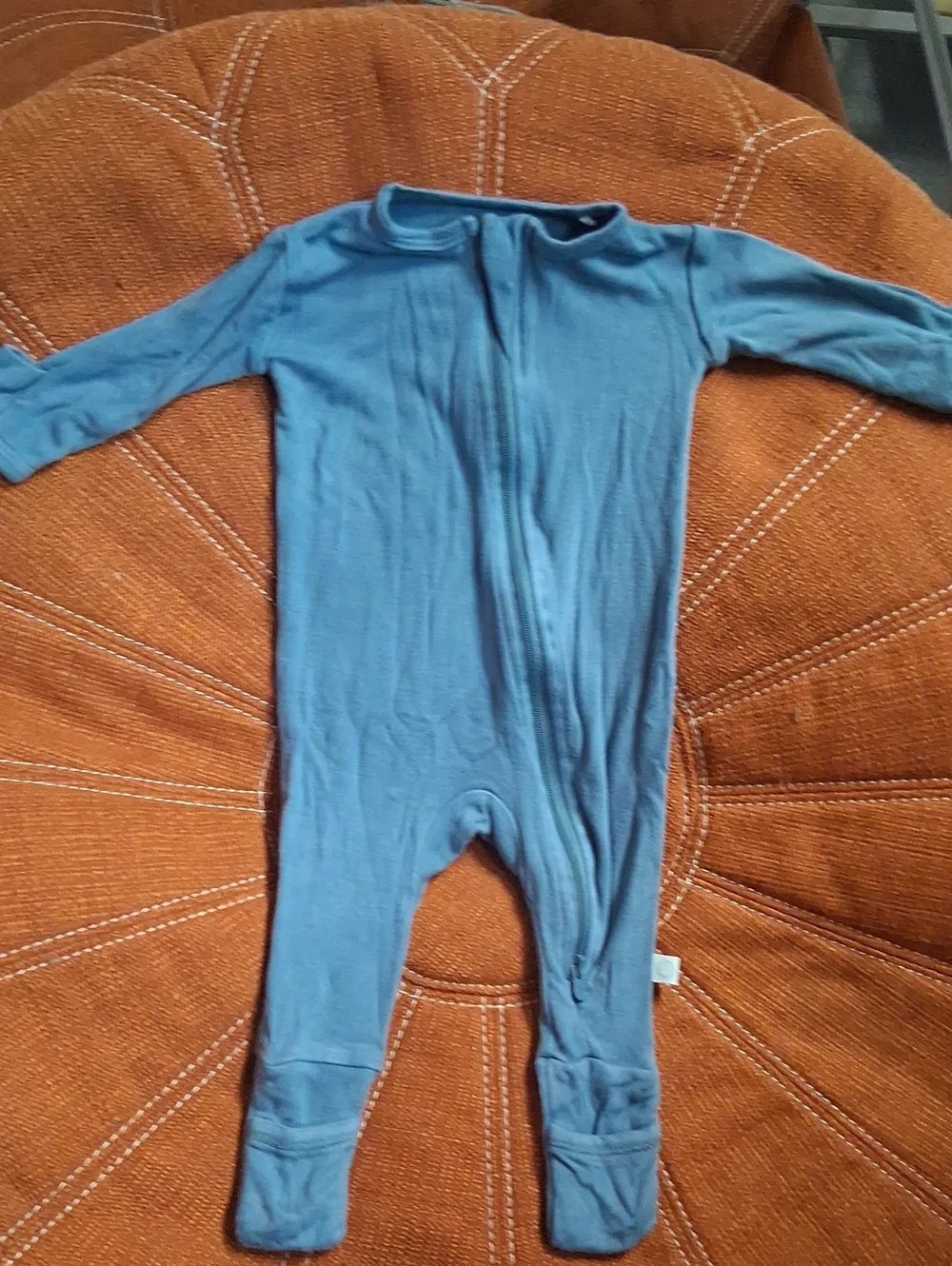 Soft Blue Infant Footed One-Piece Zipper Romper
